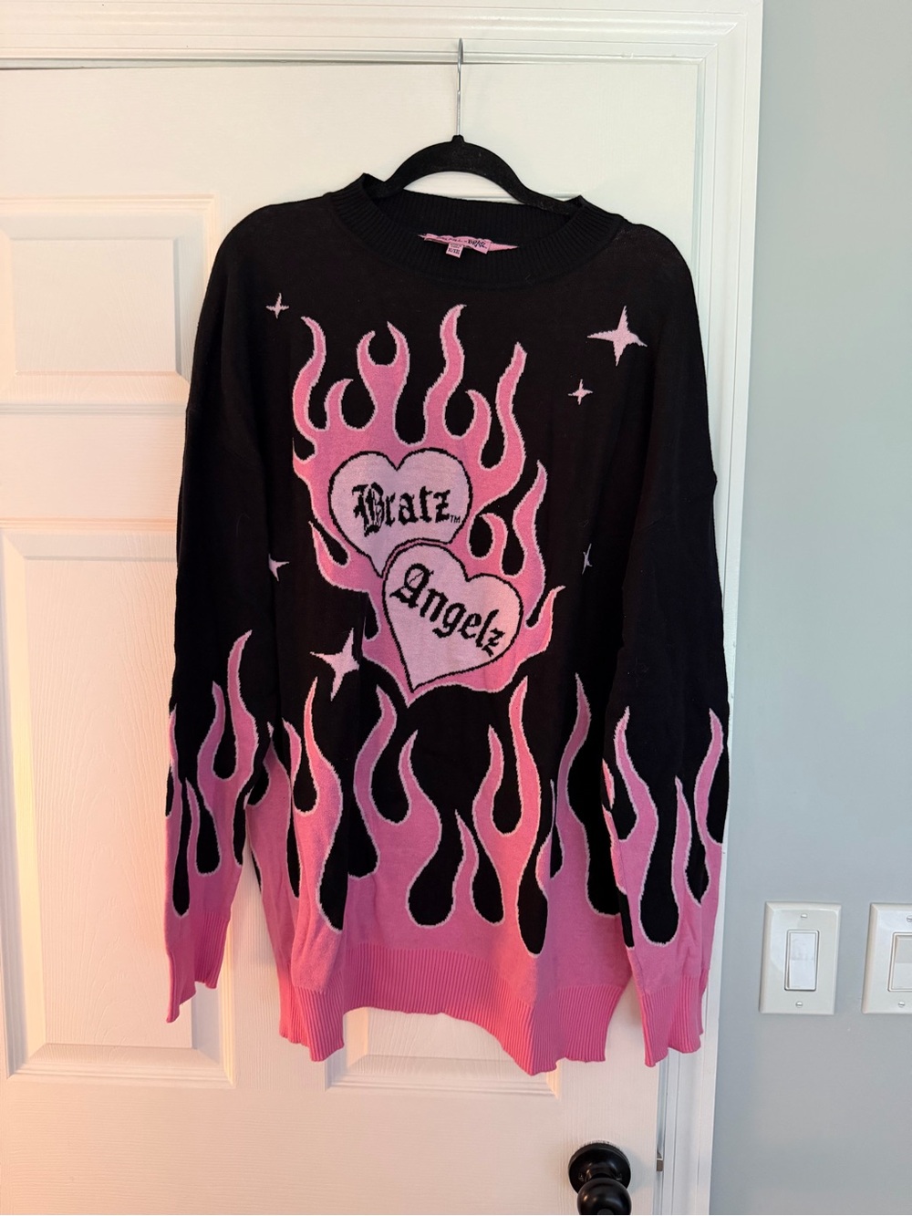 Dolls Kill Black Sweater with Pink Flame Detail